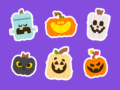 Pumpkin Stickers black cat dribbbleweeklywarmup frankenstein halloween jackolantern pumpkin skeleton sticker sheet