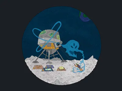 The Haunting of Lunar Base IV aliens astronaut comic art drawlloween ghosts halloween illustration life lineart moon moon base moon landing october plants procreate procreate app space spaceship ufo