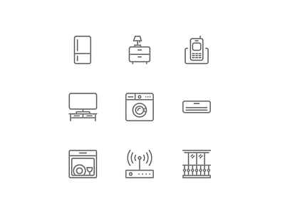 Icon set airconditioning android apartament balcony dishwasher hotel icon icons iconset illustrator ios lamp motel phone refrigerator tv vector washer web wifi