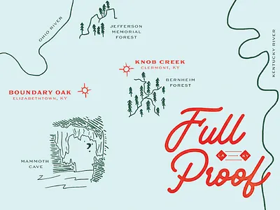 A Bourbon Tasting Event bourbon bourbon trail cave event illustration map markers pinpoint river tasting trail trees