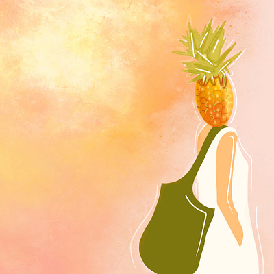 Pineapple head design facetober female fruit illustration inktober pineapple