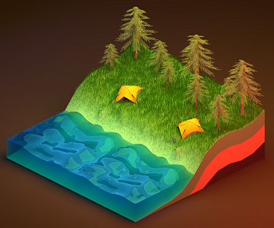Camping on Forest design isometric nature simple sketch