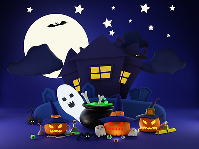 Halloween 3d art artwork b3d boo halloween isometric pumpkins render skull