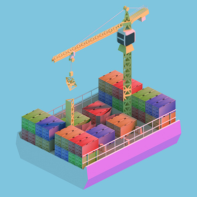 Cargo Ship with Containers and Crane design isometric simple sketch