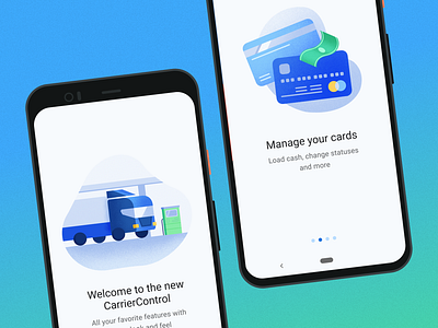 Fleet App Onboarding Spots creditcard fleet fueling gas station illustration material payment app product illustration semitruck spot illustration ui