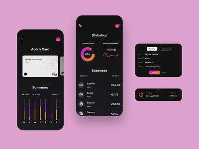 Acorn Banking App banking app dark mode dark ui design money app sleek website