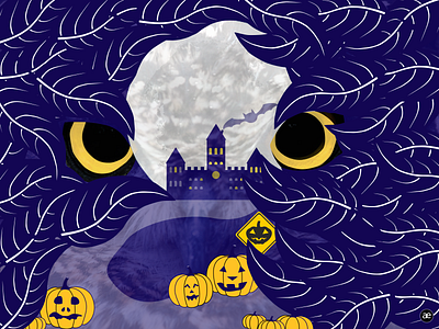 Spooky castle road beware castle dark digital art digital illustration dribbbleweeklywarmup eyes figma graphic graphic design halloween house illustration illustration art night pumpkin purple spooky texture vector art