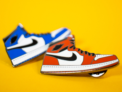 Jordan 1 Chicago and Royal hard enamel pin enamel pin illustration jordan jordan 1 lapel pin nike product design shoe pin