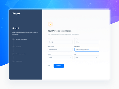 Hiring Platform - Multi Step Form app blue branding clean ui colour design flat gradient login form login form app multistep form register register form signup form step step form ui ux