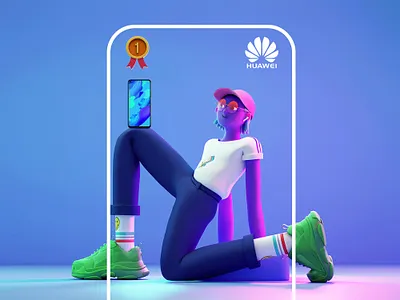 HU character for Huawei Nova 5t 3d 3d design app blender character character design cinema4d design huawei illustration interface ui ux web