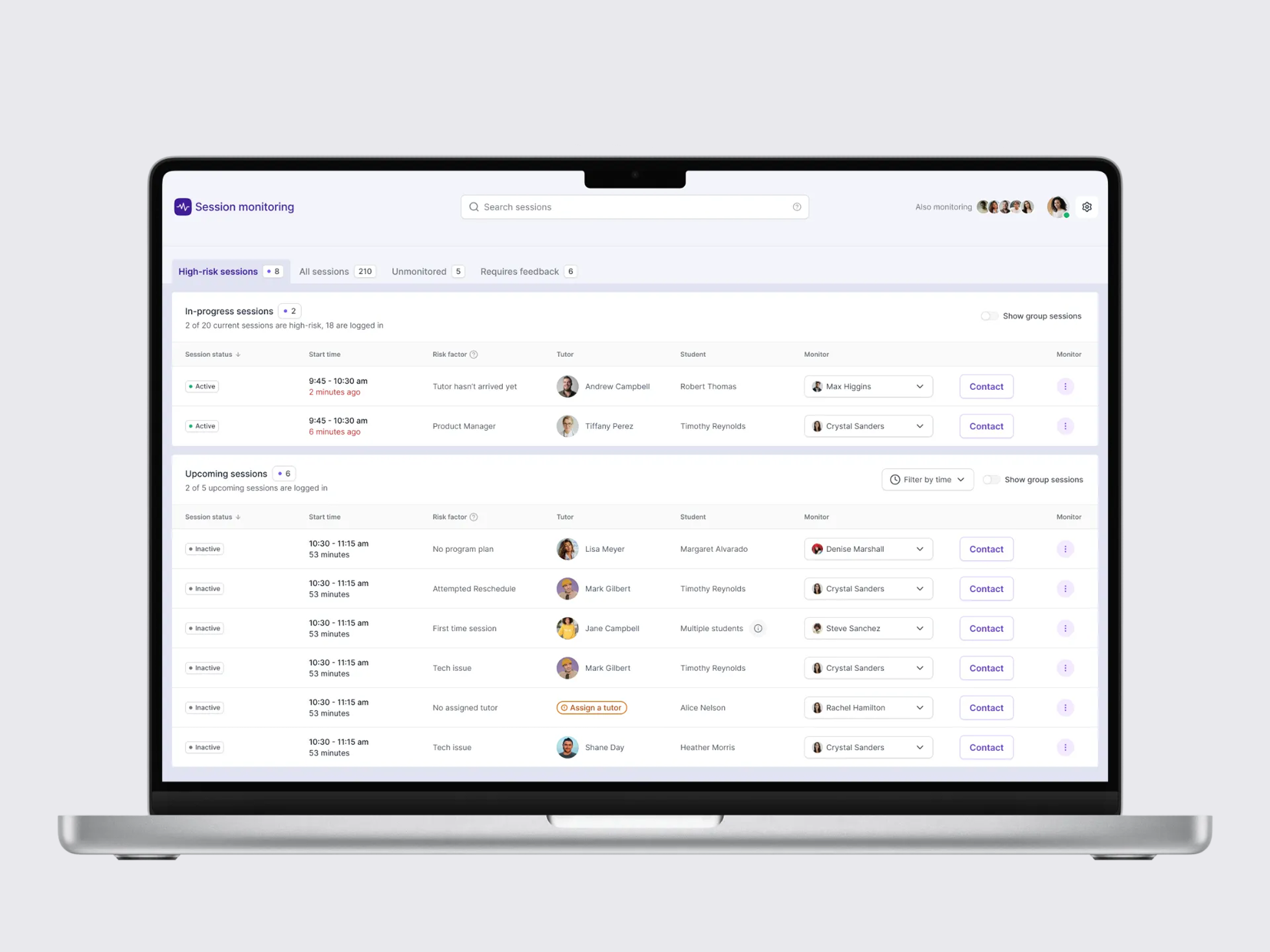 Online learning - session monitoring platform customer care dashboard online learning platform