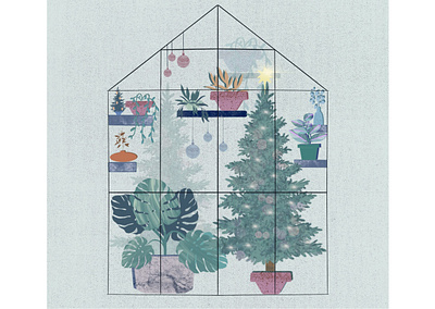 Christmas Greenhouse 🌲🌵🍃🎅🏼 chirstmastree christmas christmas card design flowers illustration indoorplants interior layering leaves procreate