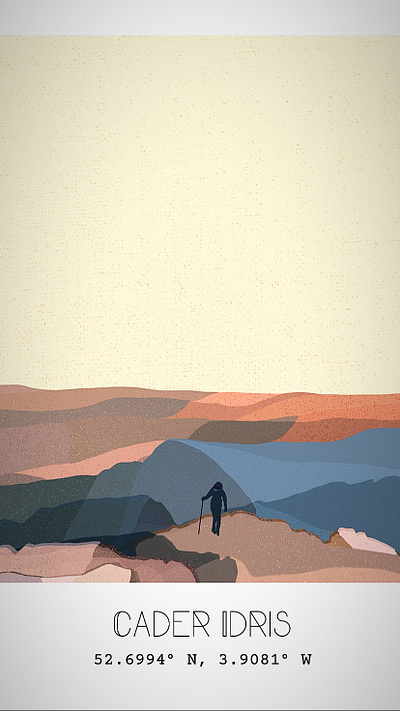 Mountain hiking scene // Cader Idris digital illustration dusk hiking illustration layering mountain procreate procreate art