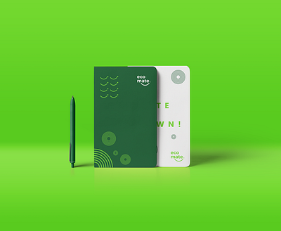 Notebook Design - Eco Mate a4 size brand design branding design ecomate flat green identity branding logo logo design minimal notebook notebook design pen