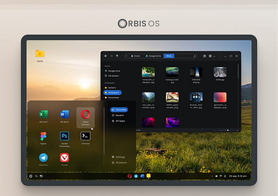 Orbis OS: the operating system concept concept dark mode dark theme design desktop figma flat interface laptop linux minimal operting system os ui user experience user interface ux vector windows