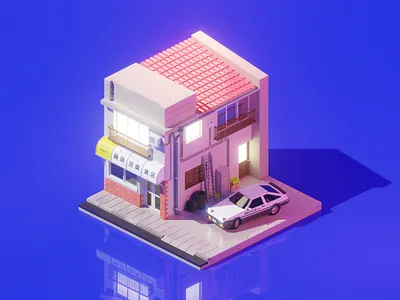 Fujiwara Tofu Store 3d 3d illustration art blender blender 3d blender3d blendercycles car cycles cycles render cyclesrender diorama illustration isometric isometry japan low poly lowpoly photoshop render
