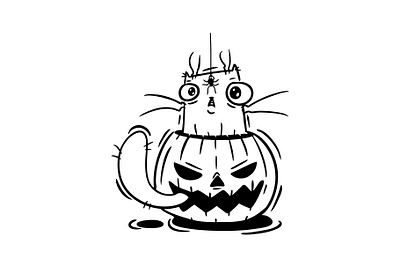 Cat in Halloween Pumpkin. animal black card cartoon cat character childish cute design graphic greeting halloween happy halloween holiday illustration invitation october spooky sticker web