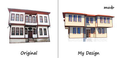 Historical Turkish House building design isometric simple sketch
