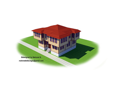 Historical Turkish House 2 building design isometric simple sketch