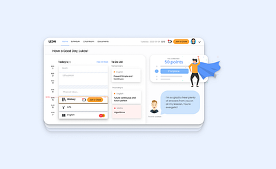 Online School - Home Page assignment blue design homework lecture lectures online online school playful schedule student teacher test to do list ui ux video call white