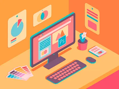 isometric computer art computer design flat illustraion isometry vector