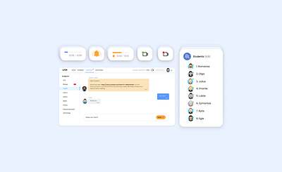 Online School - Components bell blue camera chat chat room component components design education learn online online school progress students subjects tag teacher time ui ux