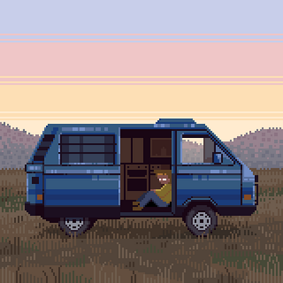 Loner 8bit aesthetic autumn camping car character darius anton design dusk field illustration lonely minivan pixel art pixelart pixelartist retro rv sunset vehicle