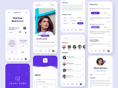 Heart Robe Dating App Concept branding chat concept dating datingapp design heart homepage login message minimal notification profile redesign robe signup splash tinder ui design