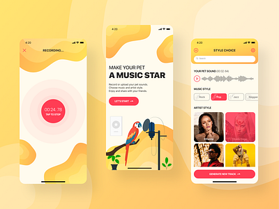 Musical Pet UI/UX Mobile App Design designline dsgnlinegym mobile mobile app mobile ui music music app music app ui music editor pet pets sound