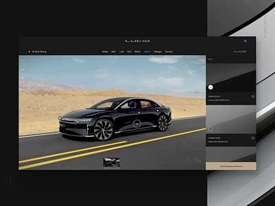 Lucid: Configurator / Exterior / Desktop auto automotive car checkbox configurator hotspot hotspots menu scroll select tabs