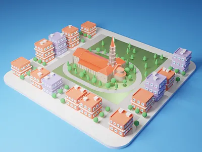 Basilic St Sernin 3d 3d art basil basilica blender blender3d city city branding city illustration cityscape design diorama france illustration isometric isometric design isometric illustration low poly toulouse ville