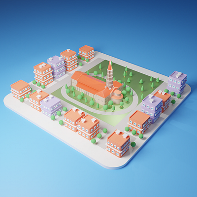 Basilic St Sernin 3d 3d art basil basilica blender blender3d city city branding city illustration cityscape design diorama france illustration isometric isometric design isometric illustration low poly toulouse ville