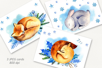 Sweet dreams animals card character children christmas cute decor illustration polygraphy print sleeping watercolor winter