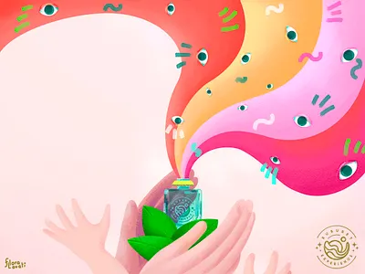 bubuset experience child eye family hand happiness illustration logo mind mindfulness perfume play procreate rainbow senses stamp