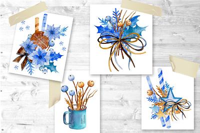 Frozen winter art card christmas clipart decor design floral hand painted illustration nature new year polygraphy print watercolor winter