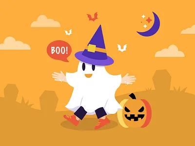 The Halloween Kiddo boo costume dribbbleweeklywarmup ghost ghosts halloween halloween bash halloween design halloween party illustration illustration art pumpkin spooky