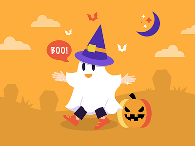 The Halloween Kiddo boo costume dribbbleweeklywarmup ghost ghosts halloween halloween bash halloween design halloween party illustration illustration art pumpkin spooky