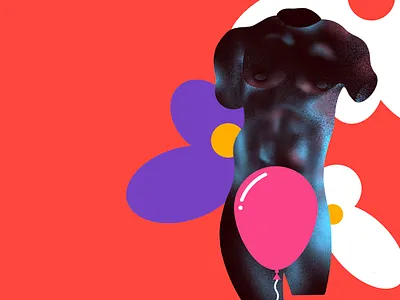 🗿🎈🌸 Greek Statue 🗿🎈🌸 art history balloon bright contrast flowers fun greek greek god greek mythology illustration marble marble texture palette procreate statue