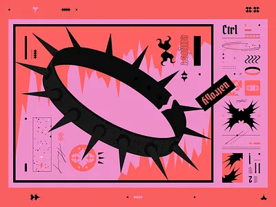 Control collar color scheme control dark dark illustration detailed pink red spikes vector art