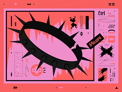 Control collar color scheme control dark dark illustration detailed pink red spikes vector art