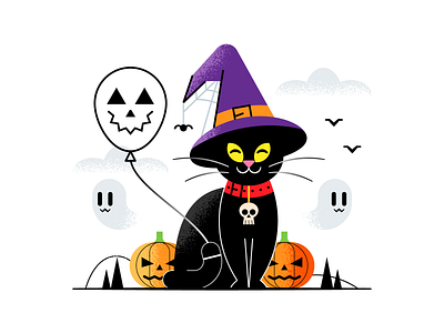 Witchcat adobeillustrator art artwork colored design dribbble flat design halloween illustration texture vector