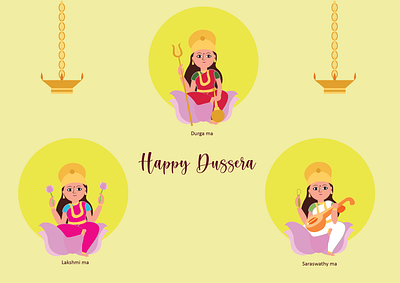 happy dussera ! design durga dussera illustration lakshmi minimal saraswathy vector