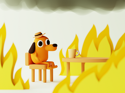 This is fine 🔥 3d artwork blender3d burning cgi classic composition design fire flames illustration meme recreation render restaurant