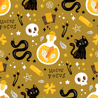 Hocus Pocus Pattern doodle doodle art doodleart fabric design fabric pattern halloween illustration pattern procreate