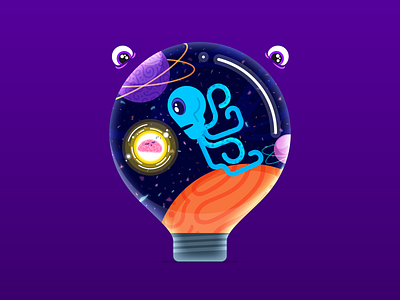Space bulb 3d art alien brain bulb concept art confetti detailed particles earth eyes fantasyart global glow bulb glowy gradient illustration minimal planet space vector vectorart