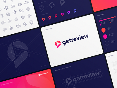 Getreview Logo Design Process and Guidelines app icon app logo arrow bolt branding bubble chat color palette fintech identity letter g logo logo designer message play logo software logo startup typography video logo widget