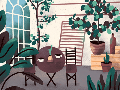 Greenhouse cafe cafe coffee cozy fika greenhouse illustration plants pots procreate table