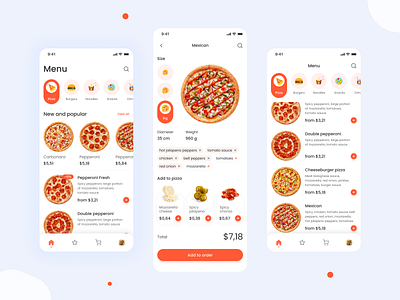 Food App app clean concept delivery food icon interface ios mobile orange pizza ui ux uxdesign