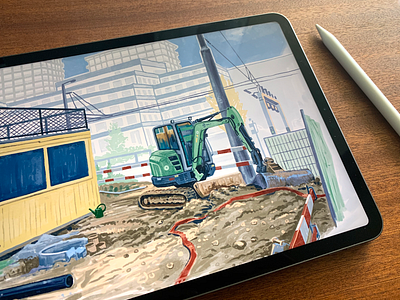 Construction Site 🚧 bulldozer construction illustration illustration art illustrator ipadpro ipadprocreate pank.in pankaj juvekar pankdesigns procreate procreate art procreateapp switzerland urban sketch urban sketching zurich