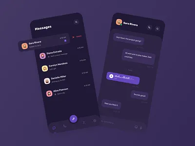 Messaging app app application chat chat app dark app dark ui messages messaging app purple voice message